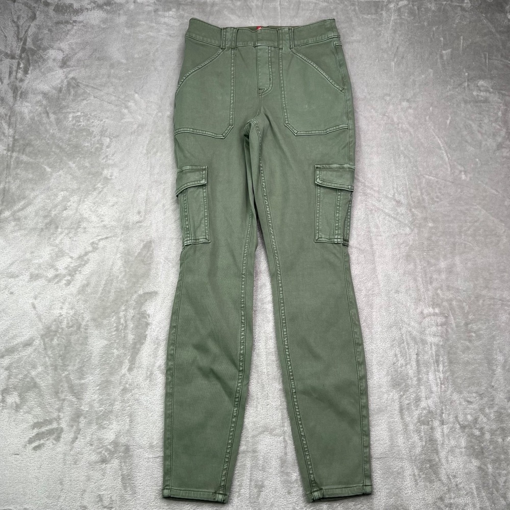 SPANX Stretch Twill Ankle Cargo Pants Women Medium Green Pockets Pull On Stretch